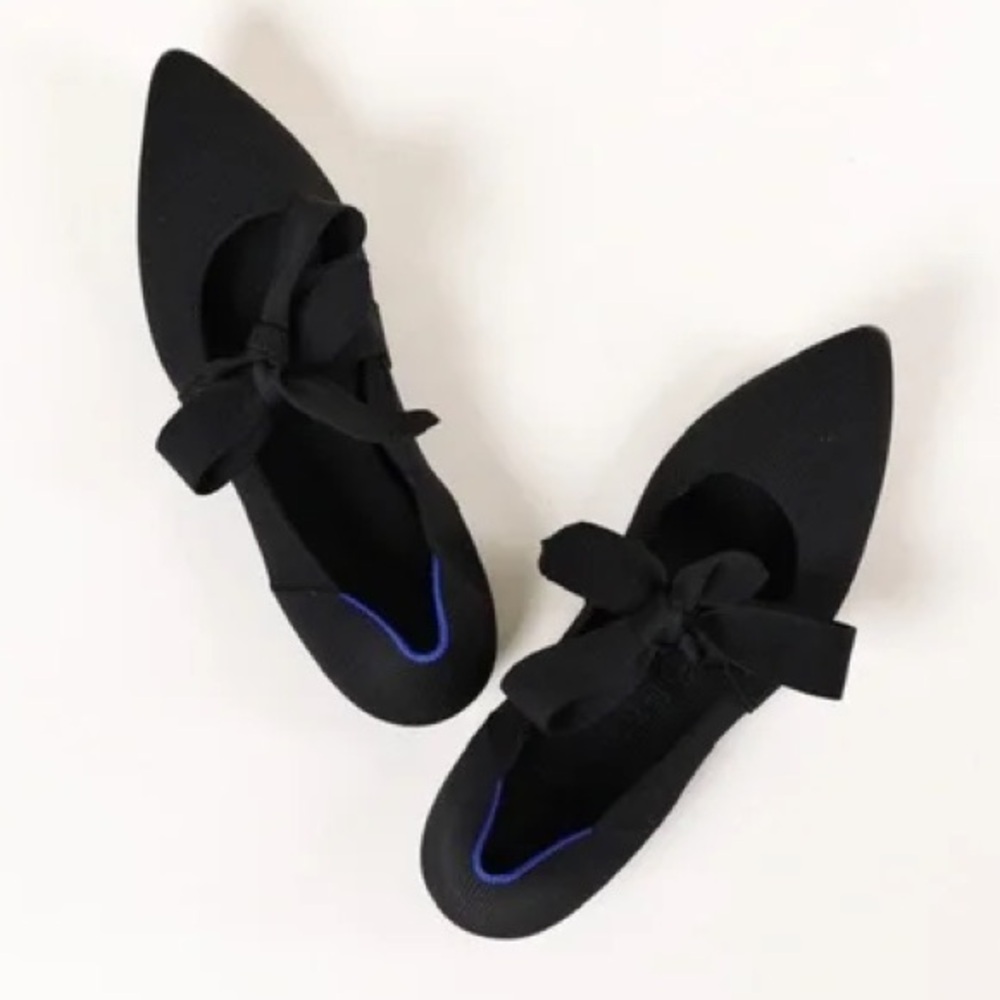 Rothy's Black Pointed Bow Knit Flats